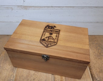 National Parks Rustic Memory box | Mens keepsakes box | Travel mementos Box | Yellowstone Keepsake box