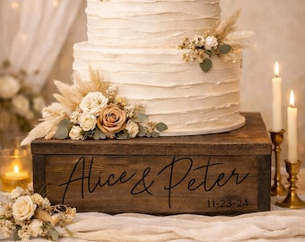 Custom Engraved Cake Stand, Personalized Wedding Cake Stand, Rustic Wooden Cake Display, Bride and Groom Gift, Anniversary Cake Riser