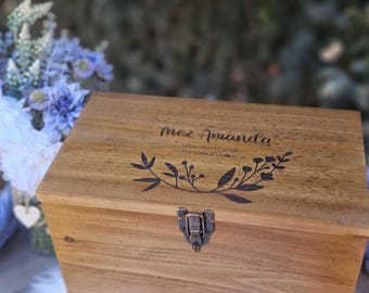 Personalized Rustic Wooden Baby Keepsake Box, Engraved Memory Chest