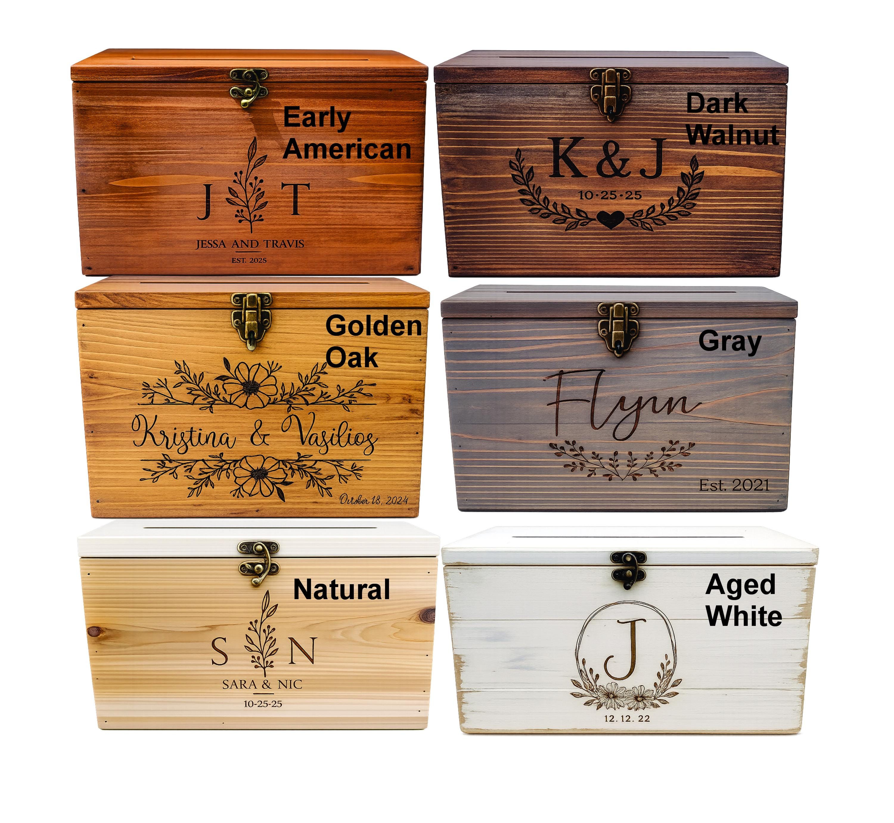Personalized Rustic Wedding Card Box | Engraved Wooden Wedding Keepsake ...
