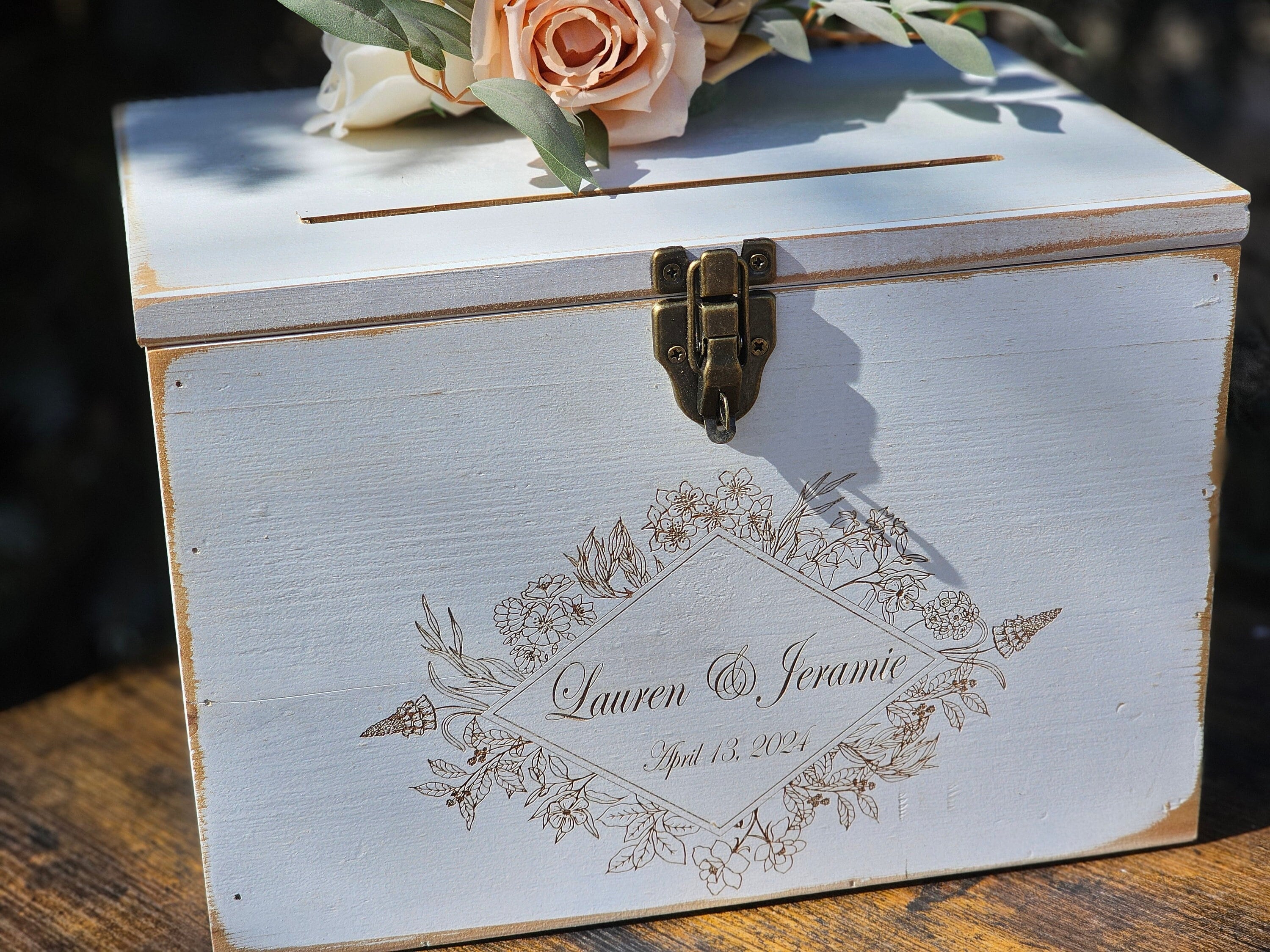 Rustic Boho Wedding Card Box Bridal Shower Card Keeper for Barn Wedding Decor with Slot