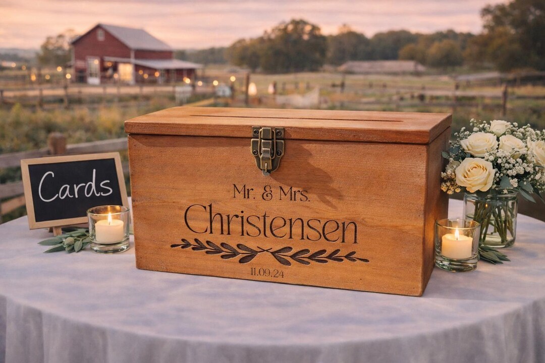 Rustic Wedding Card Box With Lock, Personalized Cedar Wood Card Holder ...