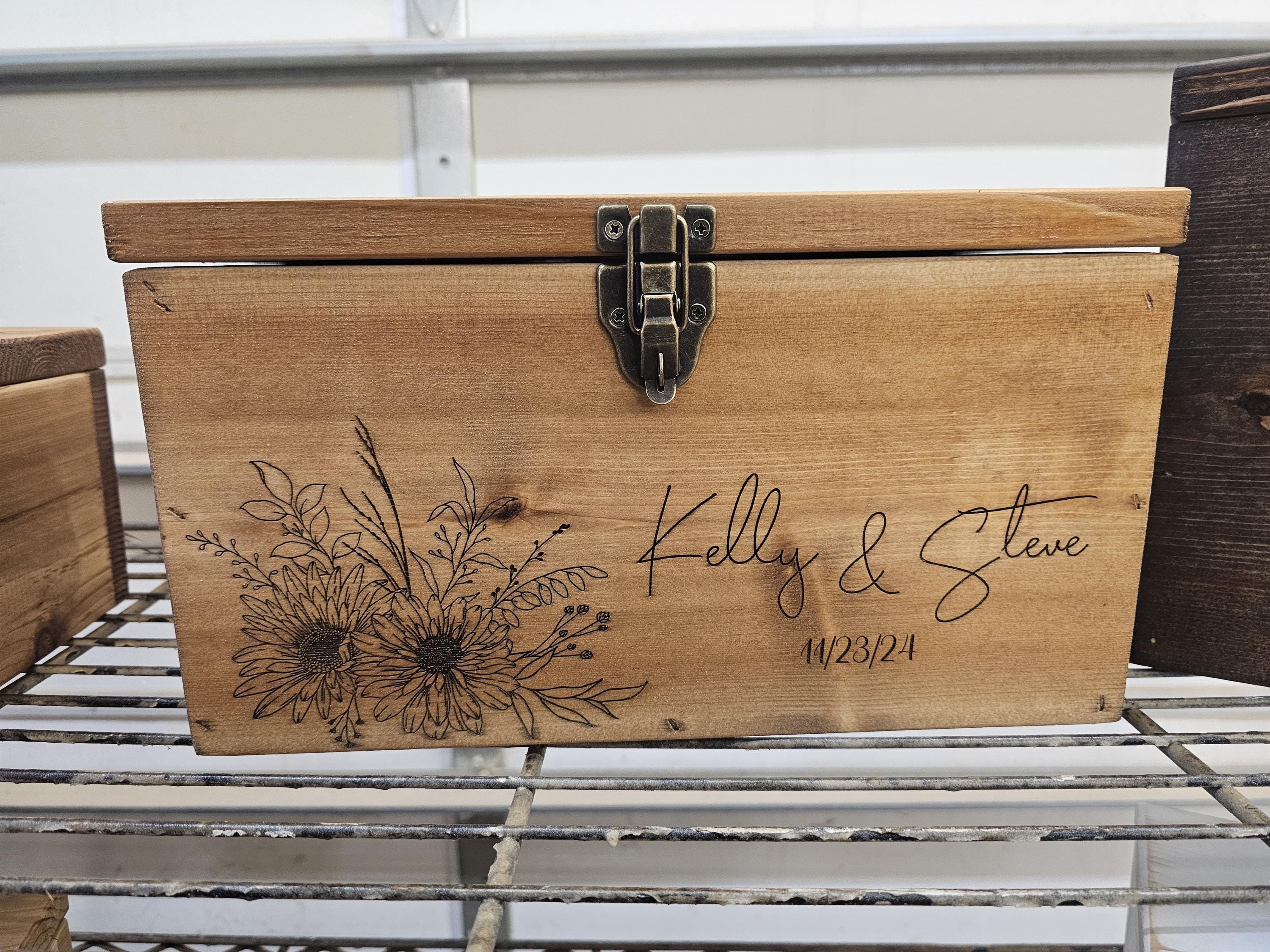 Rustic Cedar Wedding Card Box With Lock – Personalized Engraved Wooden ...