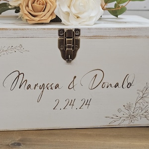 Rustic Wedding Card Box | Personalized Wooden card box | Rustic White Card box with a lock and key