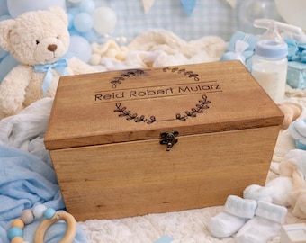 Personalized Baby Boy Keepsake Box, Engraved Wooden Memory Box, Newborn Gift, Rustic Baby Memory Box