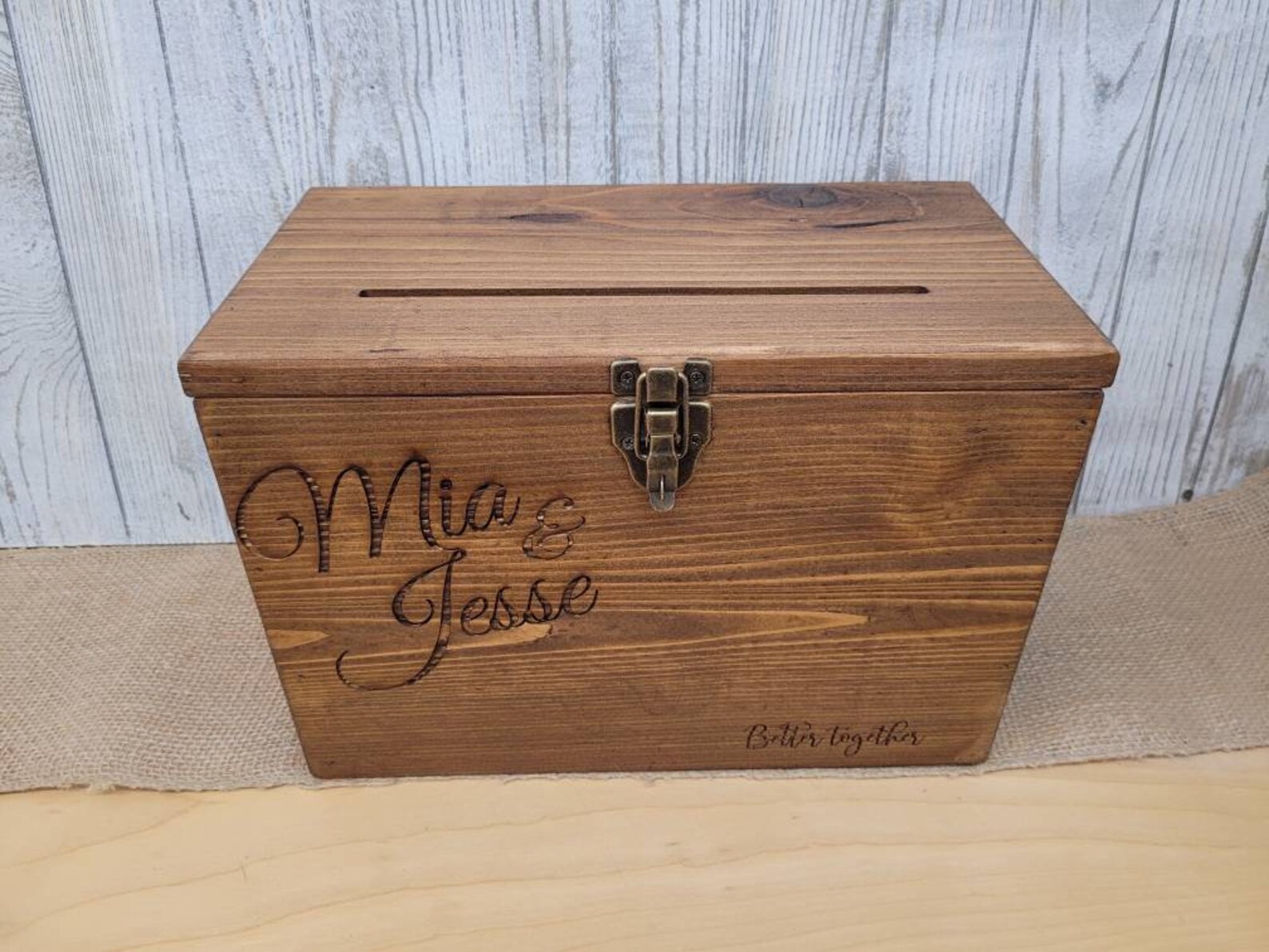 White Rustic Wooden card box Personalized Lockable card box Etsy