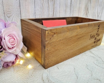Rustic Wedding Card Box: Laser Engraved Cedar Wood, Lockable