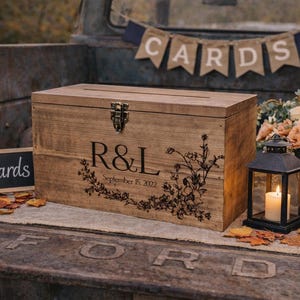 Personalized Rustic Wedding Card Box | Engraved Wooden Wedding Keepsake ...
