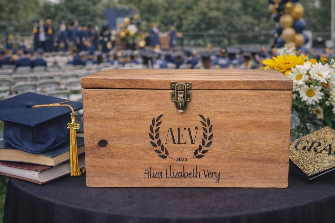 Timber Graduation Box Rustic Graduation Keepsake Box Personalized Wooden Memory Chest for ...