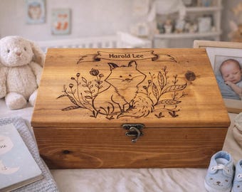 Woodland Fox Baby Keepsake Box | Personalized Nursery Memory Box | Custom Baby Name Gift