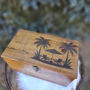 Personalized Keepsake Box, Custom Memory Box, Memorial or Retirement Gift, Beach-Themed Game & Card Storage
