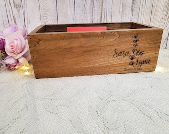 Rustic Wood Card Box: Laser Engraved Wedding Graduation Keepsake