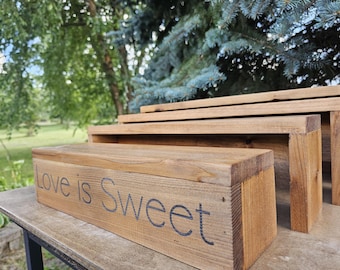 Rustic Cedar Cupcake Stand Set: Engraved Wooden Dessert Display