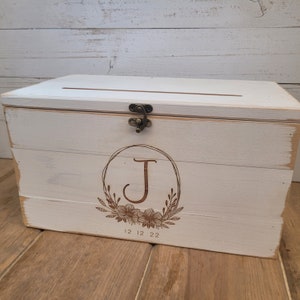 Personalized Rustic Wedding Card Box with Engraved Design