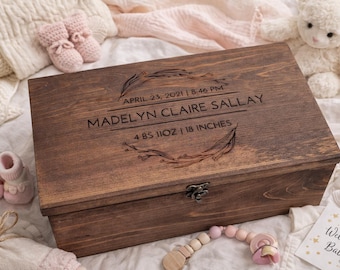 Personalized Baby Keepsake Box – Engraved Birth Stats Memory Box