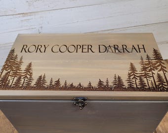 Mountain Theme Keepsake Box | Engraved Wooden Memory Box