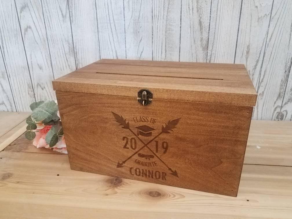 Timber Graduation Box Rustic Wooden Graduation Card Box – Barnwood Card Holder With Hinged ...