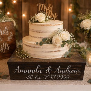 Soporte rústico para pastel de bodas, soporte de madera para pastel estilo granja, decoración de boda en granero, soporte de exhibición de pasteles de madera, mesa de postres para bodas campestres