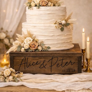 Custom Engraved Cake Stand, Personalized Wedding Cake Stand, Rustic Wooden Cake Display, Bride and Groom Gift, Anniversary Cake Riser