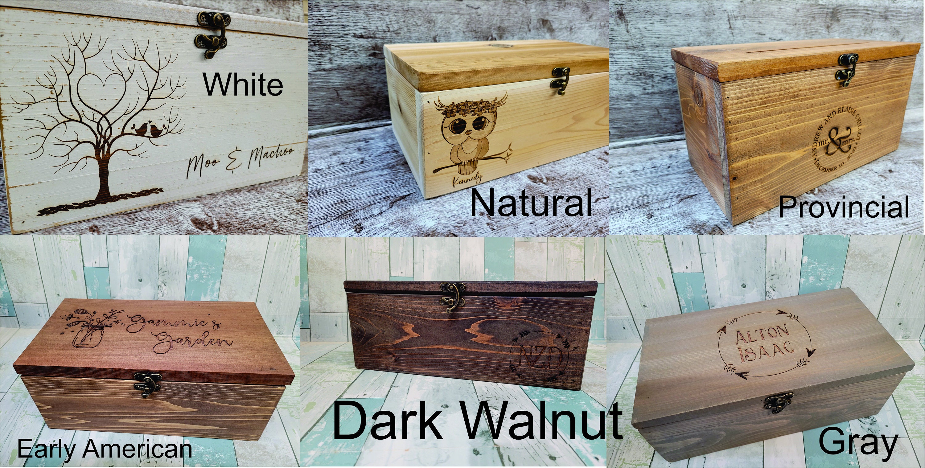 White Rustic Wooden Card Box Personalized Lockable Card Box 
