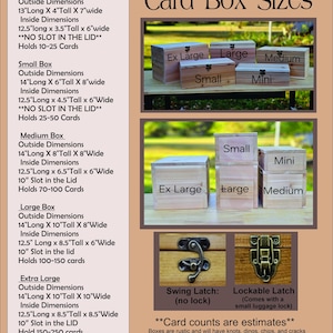 The image is a detailed guide to various card box sizes, including the exterior dimensions, the medium box, and the extra large box. It also provides information about the card box sizes and their corresponding slots. The image is a collage of different card box images, and it is not a single image but a collection of images that collectively provide information about the card box sizes.