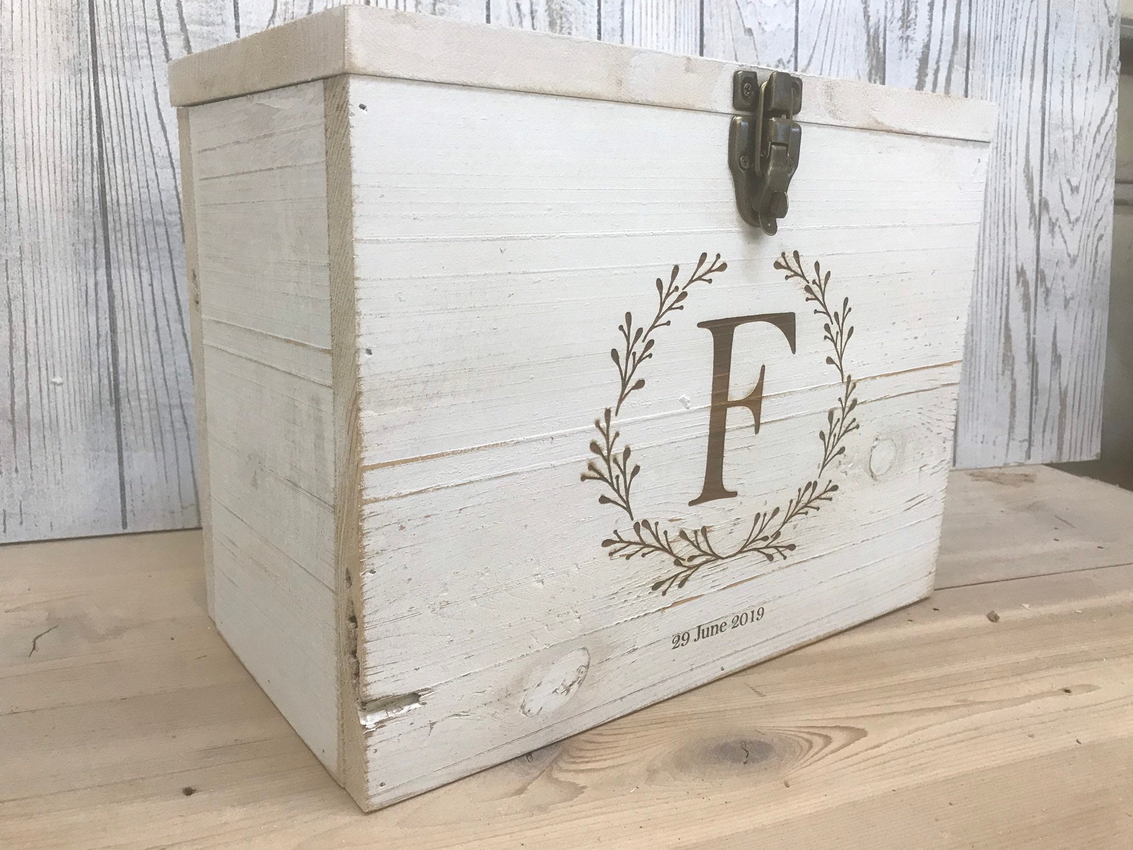 White Rustic Wooden card box Personalized Lockable card box Etsy