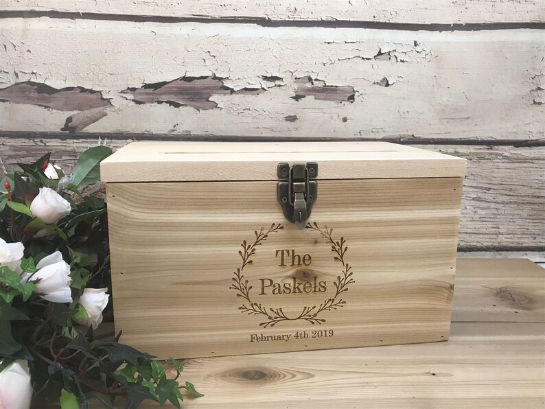 White Rustic Wooden card box personalized lockable card box Etsy