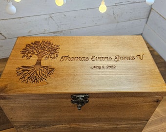 Rustic Family Tree Keepsake Box | Laser engraved tree of life memory box