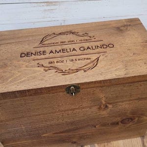 Personalized Baby Keepsake Box  Rustic Wooden Memory Chest with Engrved Name, birth stats, Newborn Gift  Baby Shower Keepsake