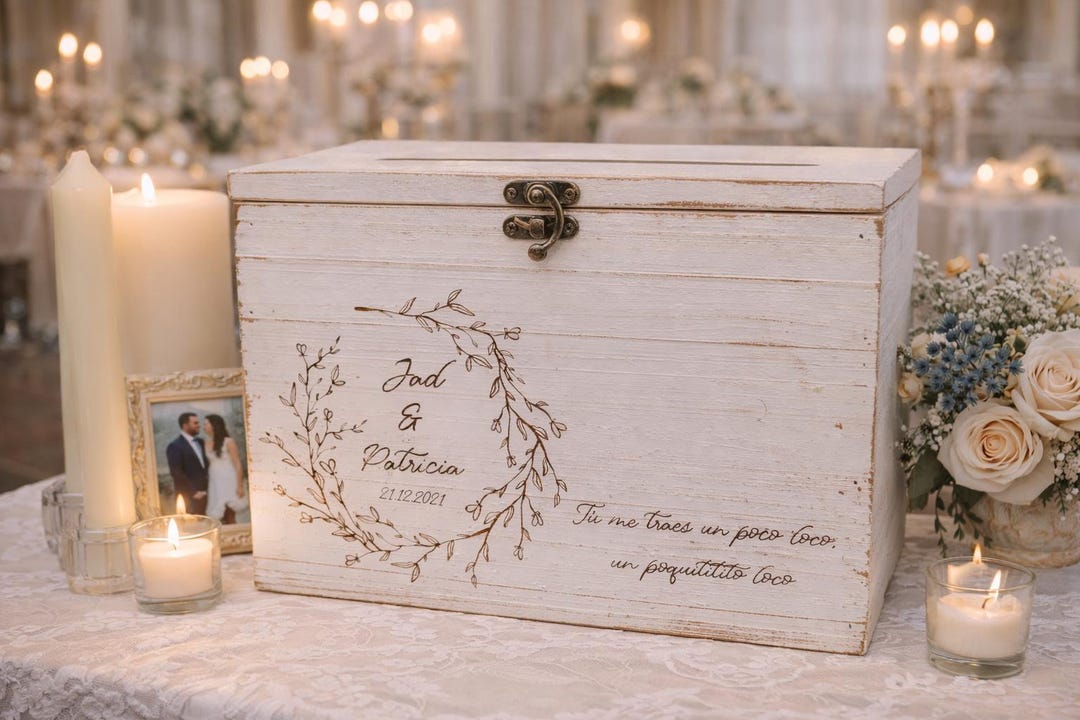 Rustic Wedding Card Box Engraved Barnwood Card Holder, Personalized ...