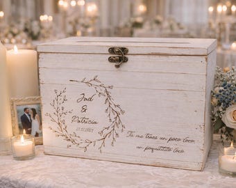 Rustic Wedding Card Box  Engraved Barnwood Card Holder, Personalized Wooden Chest for Receptions, Keepsakes & Memory Storage