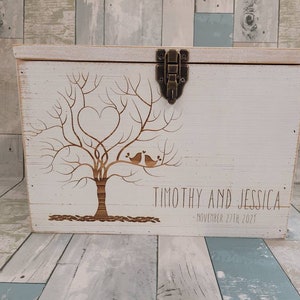 Personalized Rustic Wedding Card Box: Lockable White Barnwood Keepsake