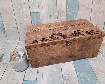 Rustic Cedar Keepsake Box: Engraved Hiker Memory Box, Retirement Gift
