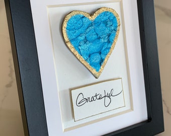 MINI Heart Art Gratitude Blue Heart Framed