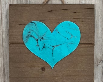 MINI Heart Art Handmade  Wood plaque Turquoise Heart Simple