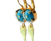 Unique Turquoise Stone and Freshwater Pearls Earrings