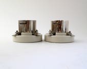 pair Johnson 211 vacuum tube sockets - chrome plated brass collars for 211, 845, 838, 805, 872A transmitting tubes - 4 pin sockets