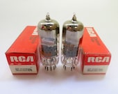 matched pair RCA 6EJ7 vacuum tubes - perforated plate - new old stock - made in Mexico - original boxes - EF184 tube