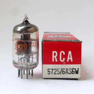 RCA 5725 / 6AS6W vacuum tube - meatball branding - new old stock - original box - black plate