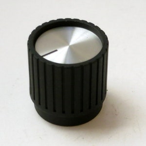 vintage radio knob - black grooved sidewall - chrome insert at top