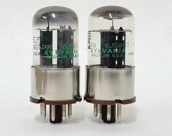 pair: Sylvania JAN 6J5WGT vacuum tubes - new old stock  - see if you can spot something odd