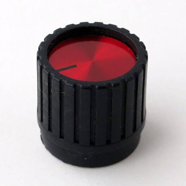 1970's red and black - control knob with red spun metal disk