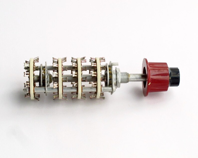 Crazy concentric switch with ceramic wafer and vintage red and black Bakelite knobs