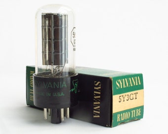 Sylvania 5Y3GT vacuum tube - new old stock - perfect condition - original box - - black plates - 1950&#39;s - 5Y3