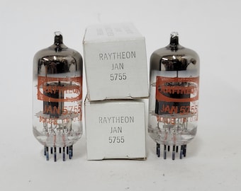 mp: Raytheon JAN 5755 vacuum tubes - mint condition - new old stock - original boxes - matching date codes - matched gm - matched pair
