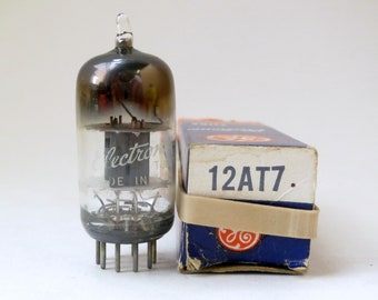 GE 12AT7 vacuum tube - new old stock - original box - excellent condition - 1950's - square getter ring - General Electric