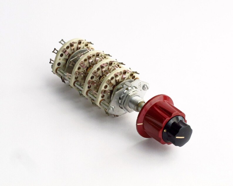 Crazy concentric switch with ceramic wafer and vintage red and black Bakelite knobs