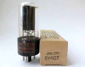 Raytheon JAN CRP 5Y4GT vacuum tube - new old stock - original box - near perfect condition - black plates - packed March 1957