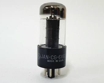 GE JAN CG 6V6GT vacuum tube - black oval plate - General Electric military glass 6V6