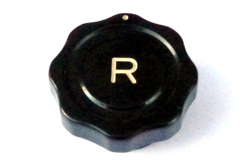 1950's Bakelite radio knob with monogrammed R - made by Kurz Kasch - vintage black fluted control knob